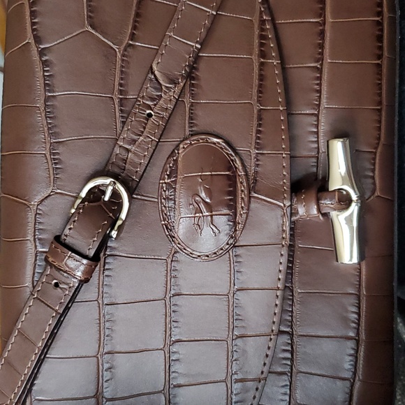 Longchamp Roseau Brown Croc Embossed Leather Bag - Picture 4 of 13
